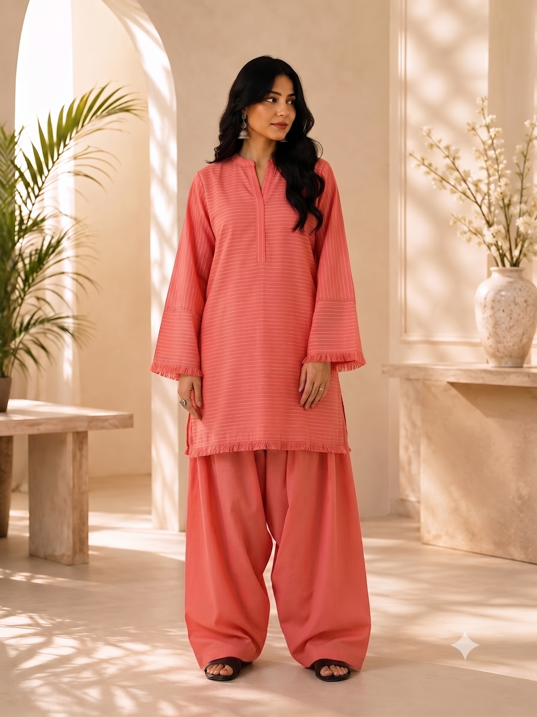Zari Weave Lawn (Carrot Shiny)