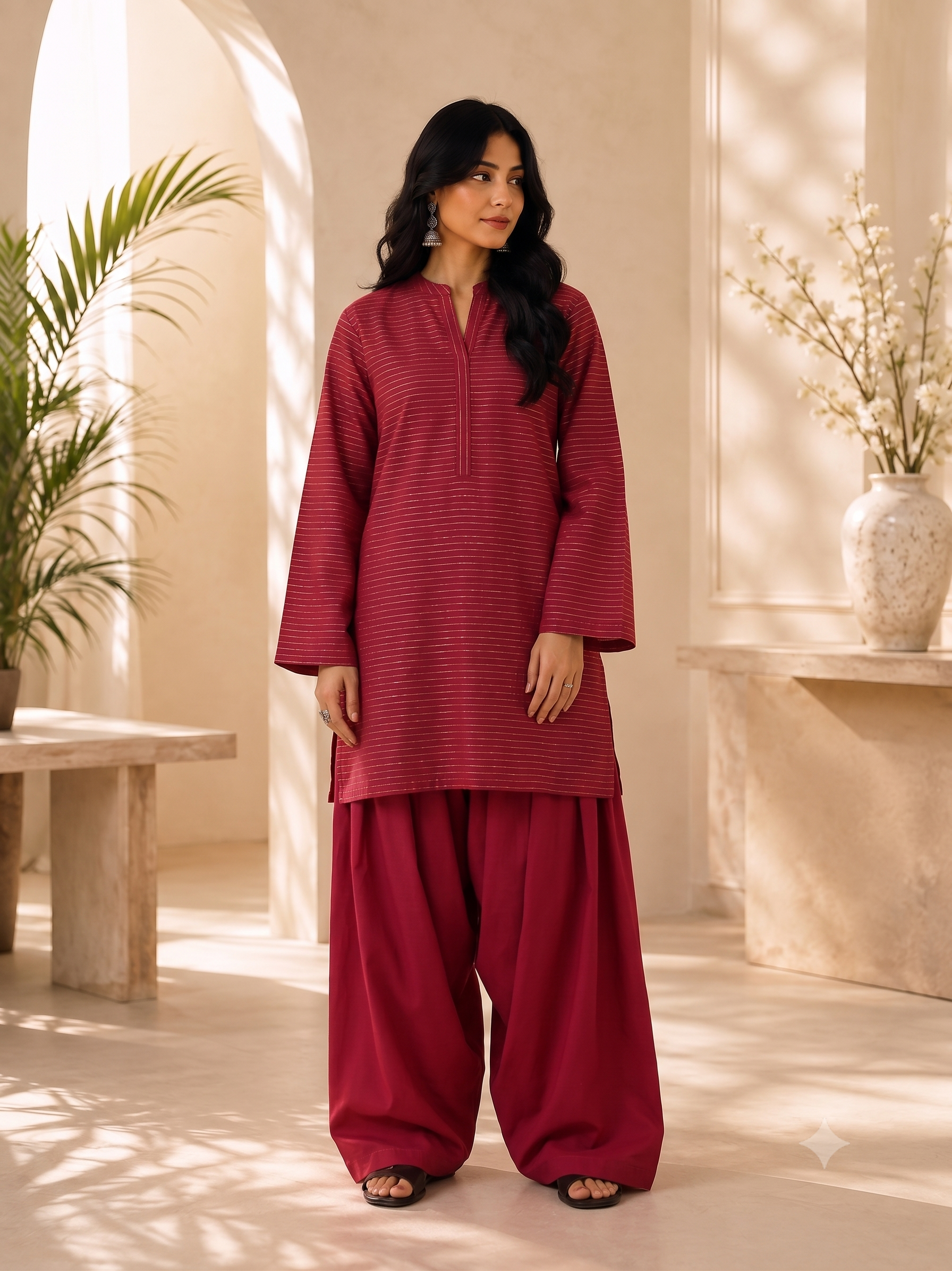 Zari Weave Lawn (Red Shiny)